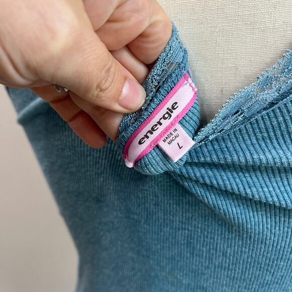 Energie Y2K 90s Blue Lace Trim Embellished Ribbed Fitted Tank Top Sz Large - Picture 5 of 8